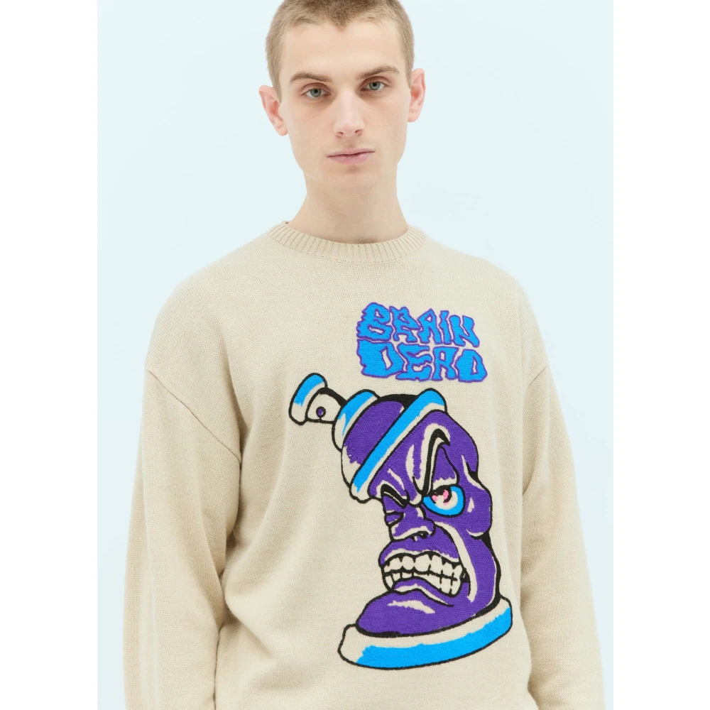 Brain Dead Grafische Print Gebreide Trui Beige Heren