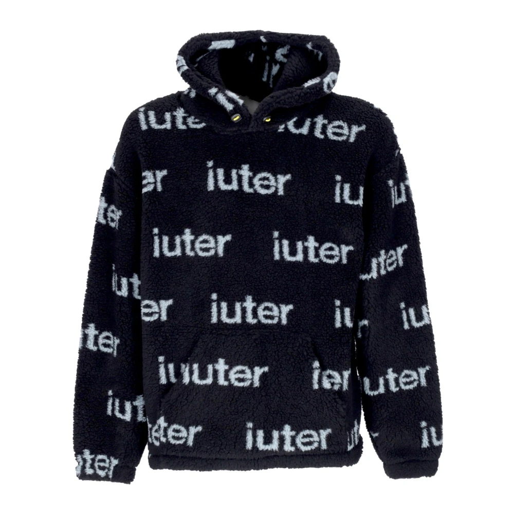 Iuter Zwarte Script Bont Hoodie Sherpa Sweatshirt Black Heren