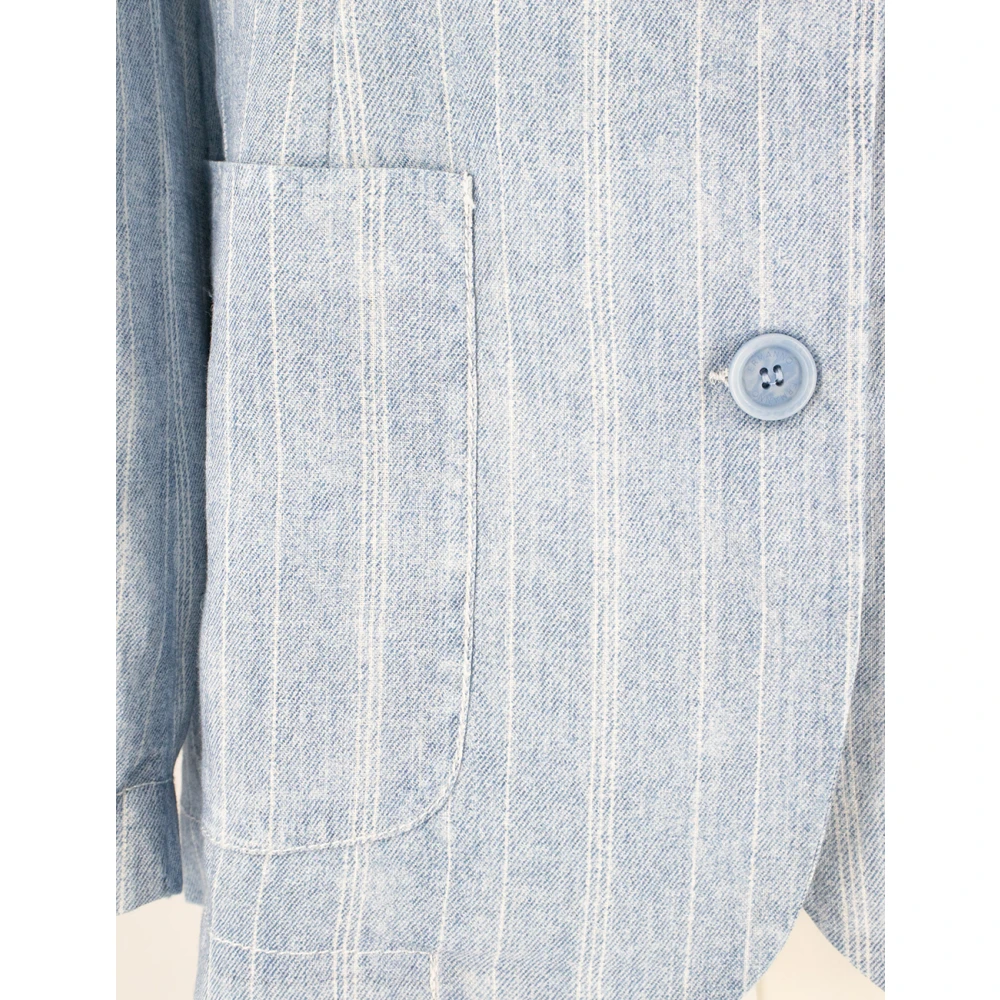 Ermanno Scervino Gestreepte Linnen Jas voor Lente Outfit Blue Dames