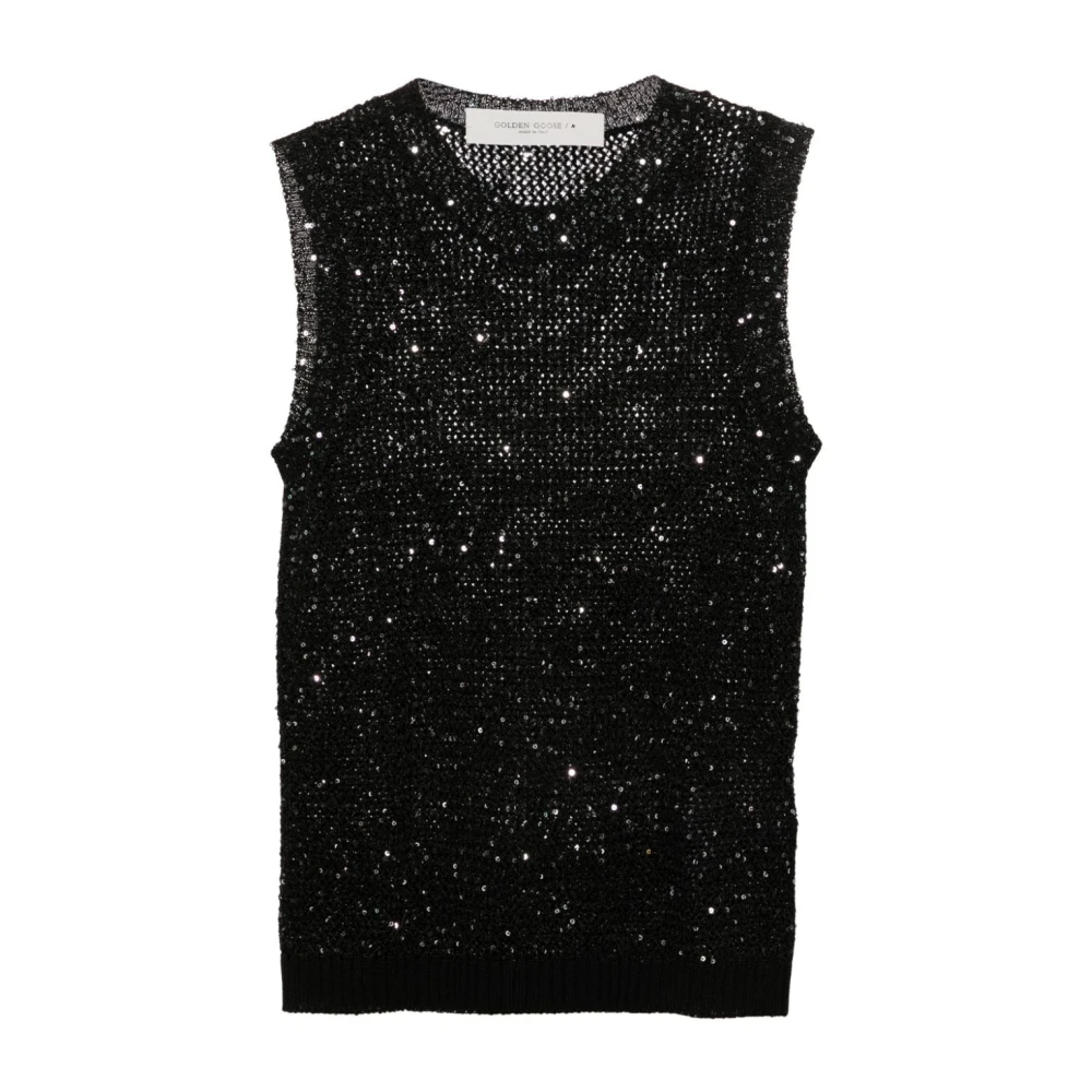 Golden Goose Sequin Mesh Knit Tank Top Black Dames