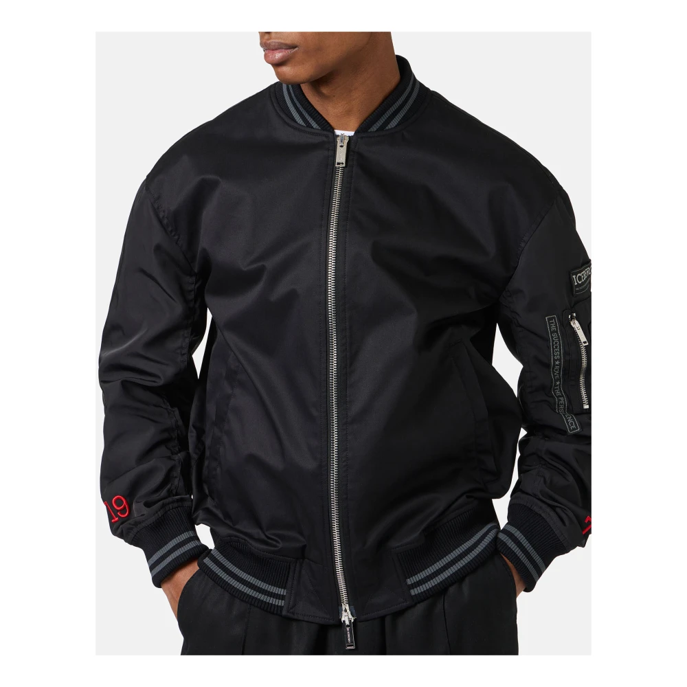 Iceberg Zwarte regular fit jas in gabardine met contrasterende mouwen Black Heren