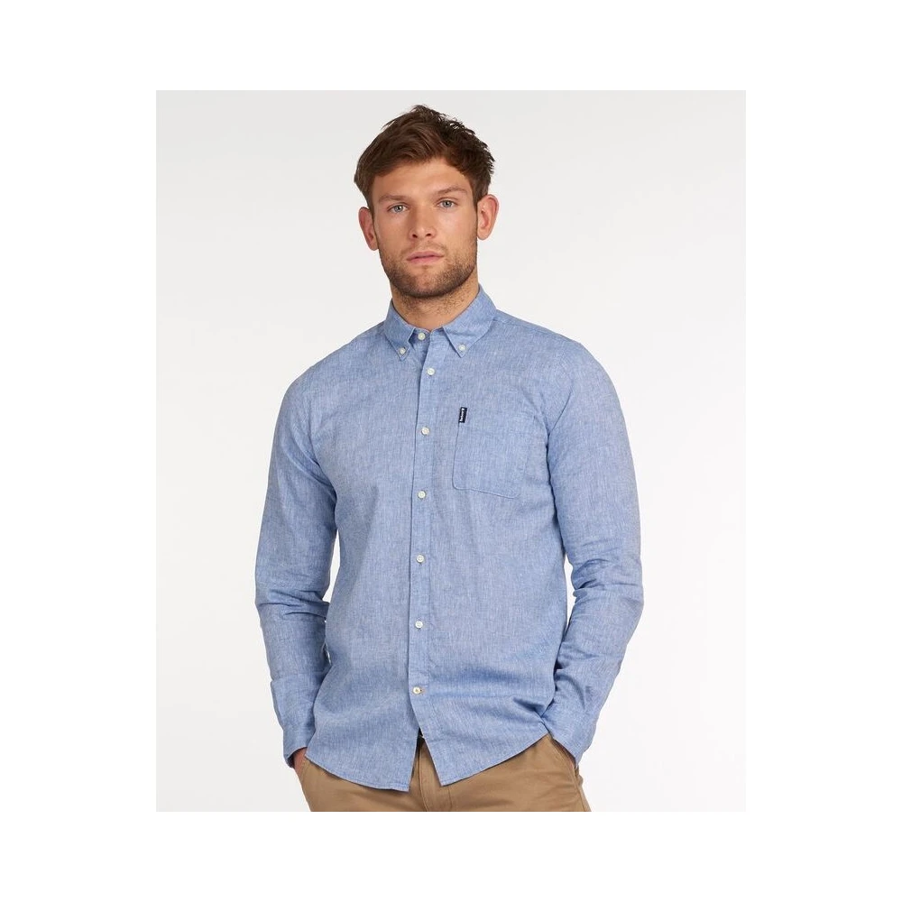 Barbour Linnen Katoenen Overhemd Klassiek Smart Casual Blue Heren