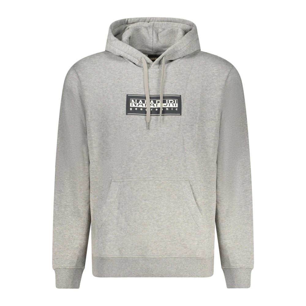 Napapijri Gray Grey Hoodie With Central Pocket And Logo Print - Male - Hoodies - 3XL - Sweatshirts & Hoodies