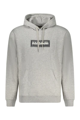 Grå hoodie med central ficka och logotyptryck