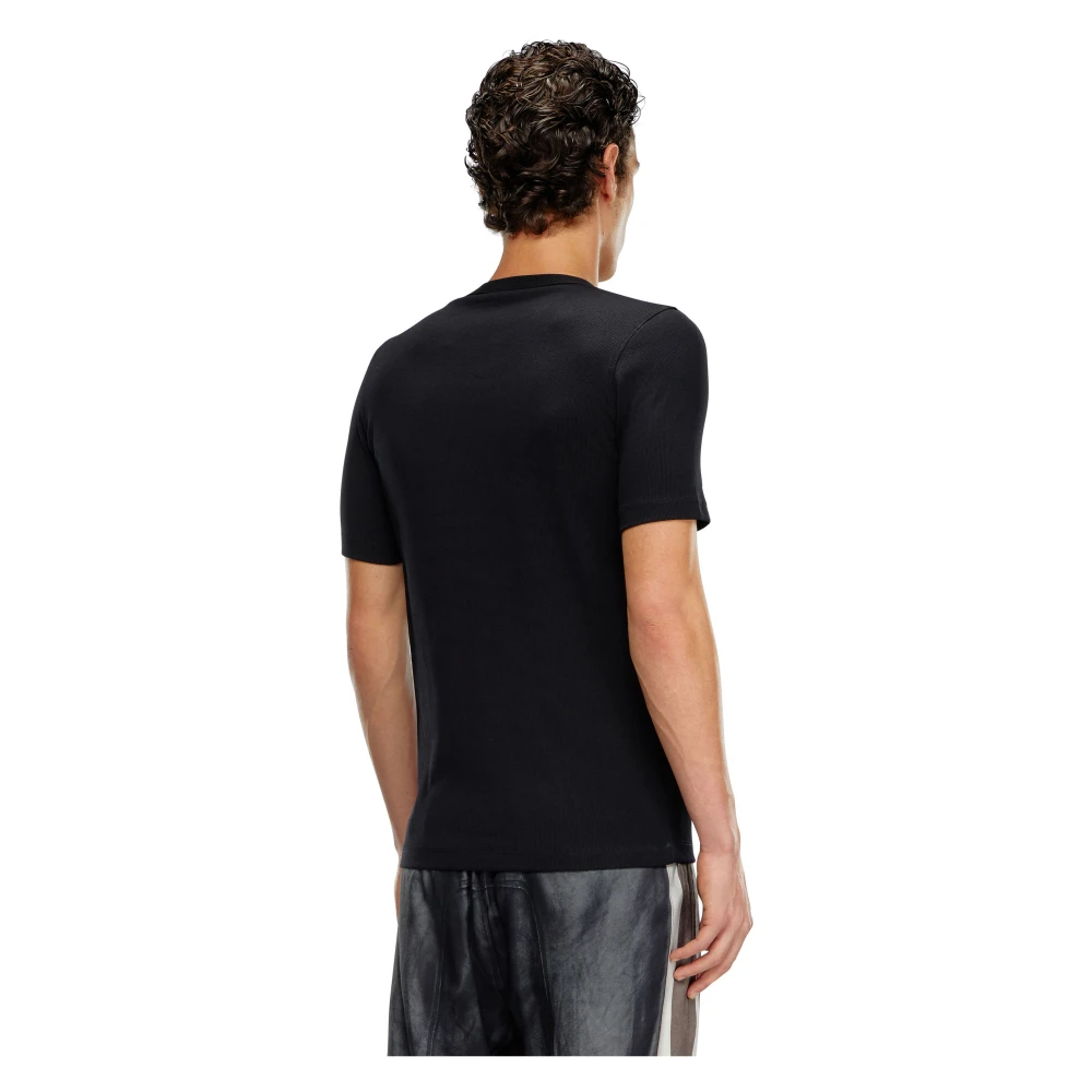 Diesel Geribbeld katoenen T-shirt met logopatch Black Heren