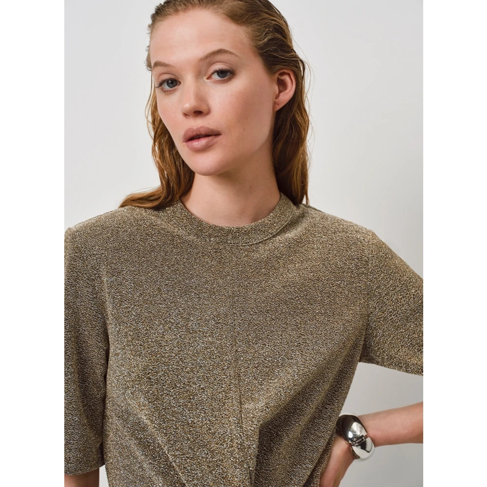 Dante 6 Champagne Lurex Top met Knoopdetail Beige Dames
