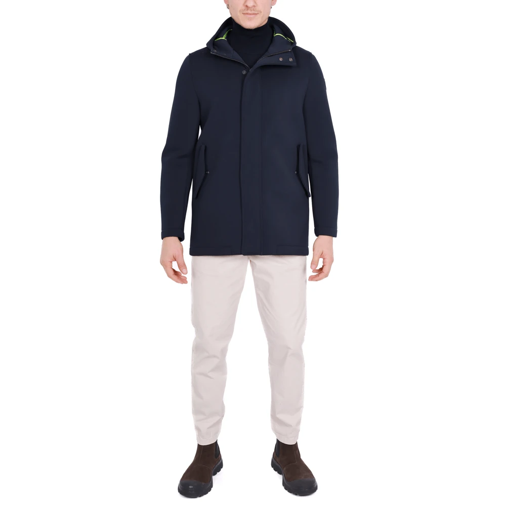 BOB Blauwe Wollen Blend Scuba Parka Capuchon Blue Heren