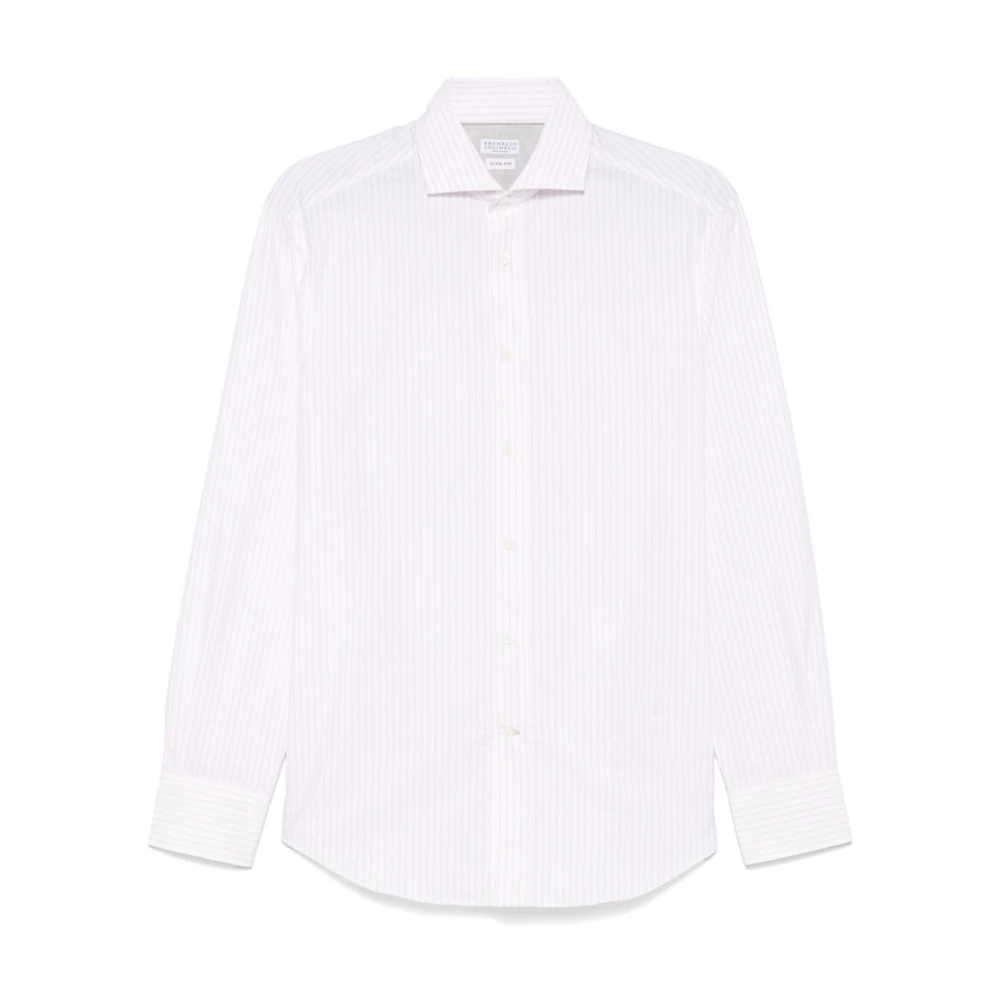 BRUNELLO CUCINELLI Gestreept overhemd met knoopsluiting White Heren