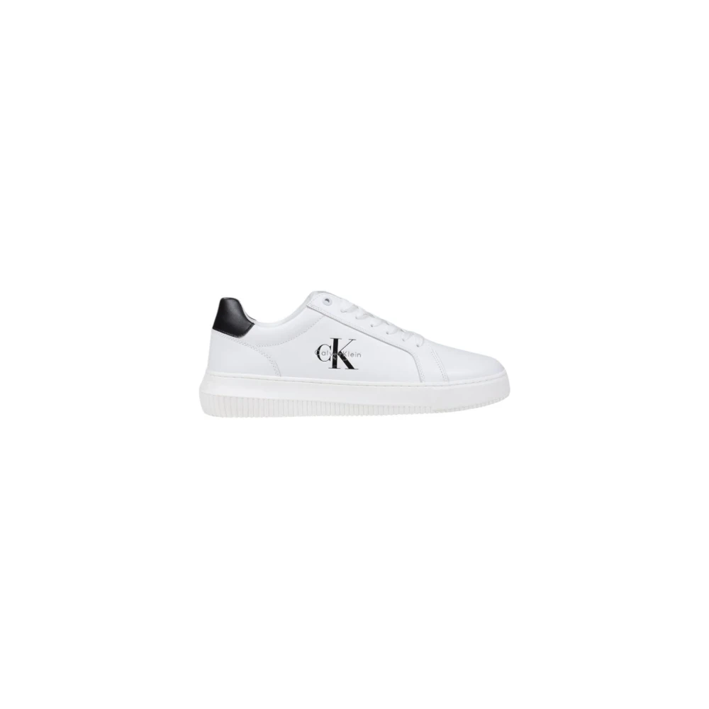 Calvin Klein Jeans Witte Leren Sneakers Vetersluiting Stijl Heren Schoenen