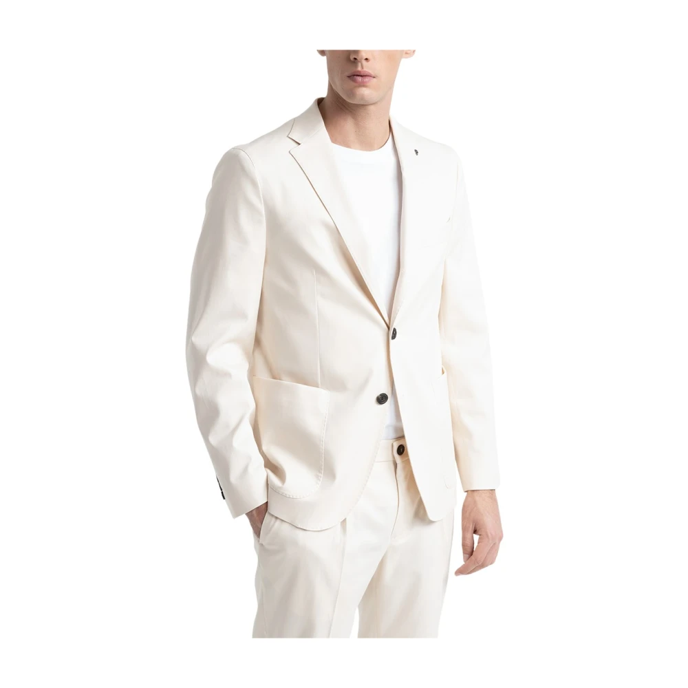 PESERICO Katoen tencel en wol single-breasted blazer Beige Heren