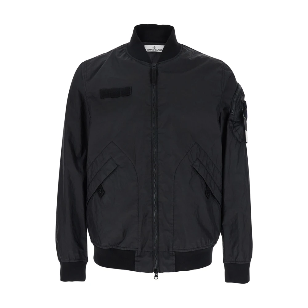 Stone Island Zwarte Bomberjack met Logopatch Black Heren