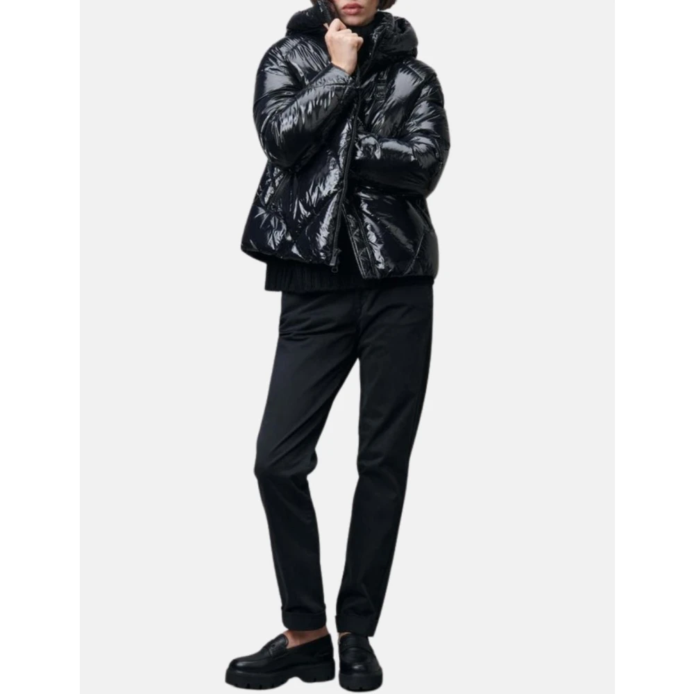 Blauer Glanzende Parka met Hoge Kraag Black Dames