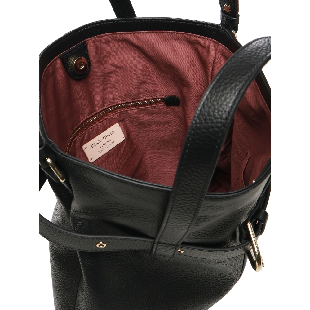 Coccinelle Zwarte Bucket Bag met Decoratieve Riem Black Dames
