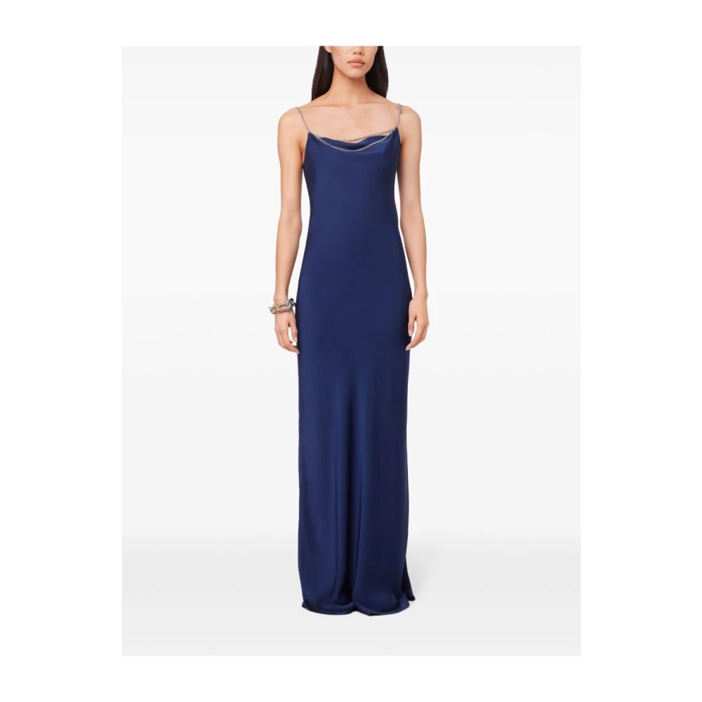 Paco Rabanne Navy Satijnen Lange Jurk Blue Dames