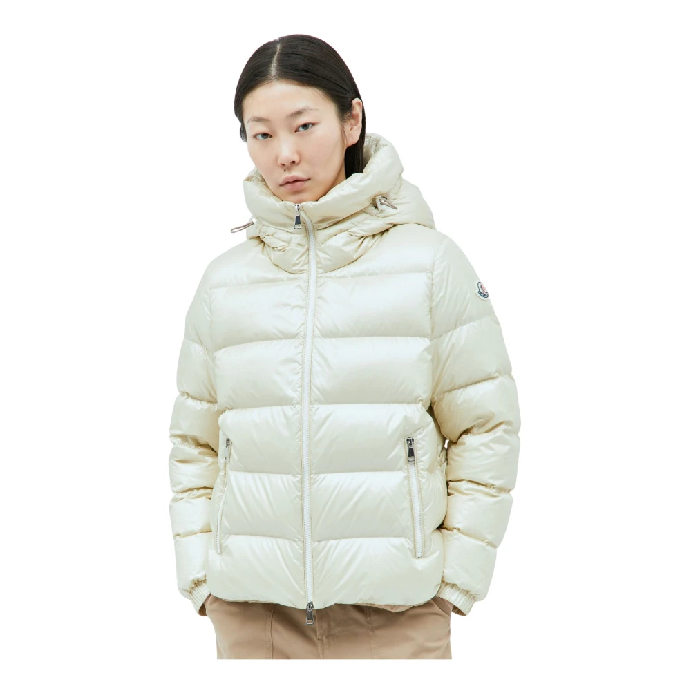 Moncler Blank kort dunjacka med huva Beige, Dam