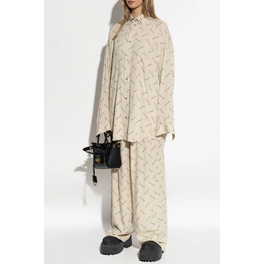 Balenciaga Broek met logo Beige Dames