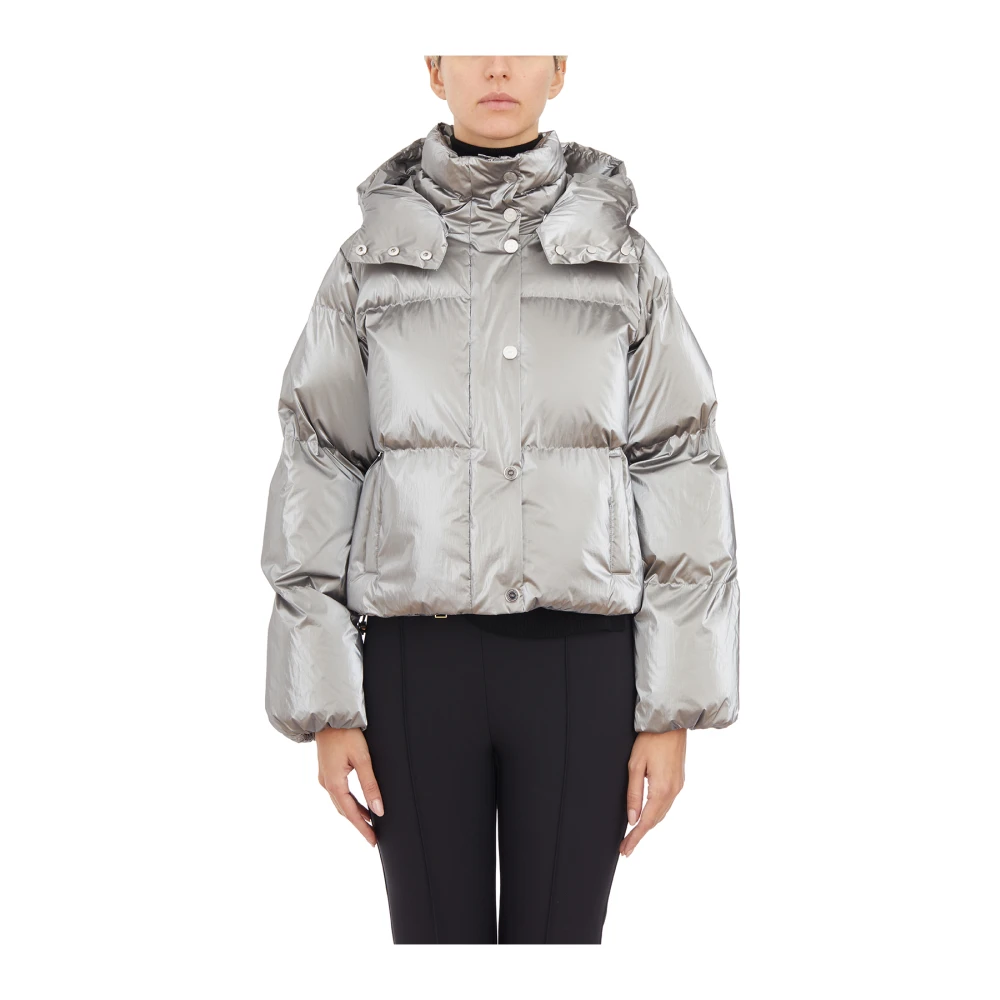 Elisabetta Franchi Korte Metallic Gewatteerde Jas Gray Dames