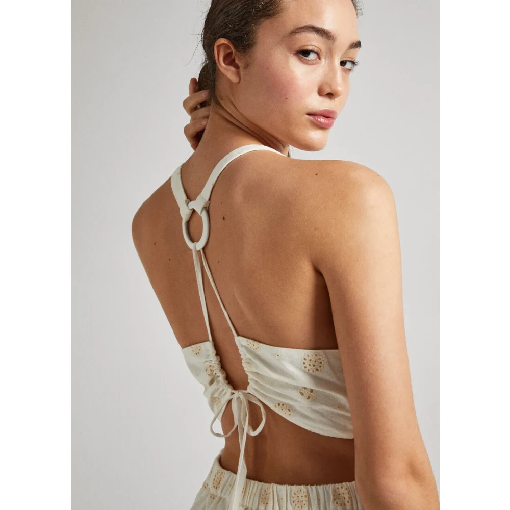 Pepe Jeans Linnen en Rayon Midi Jurk White Dames