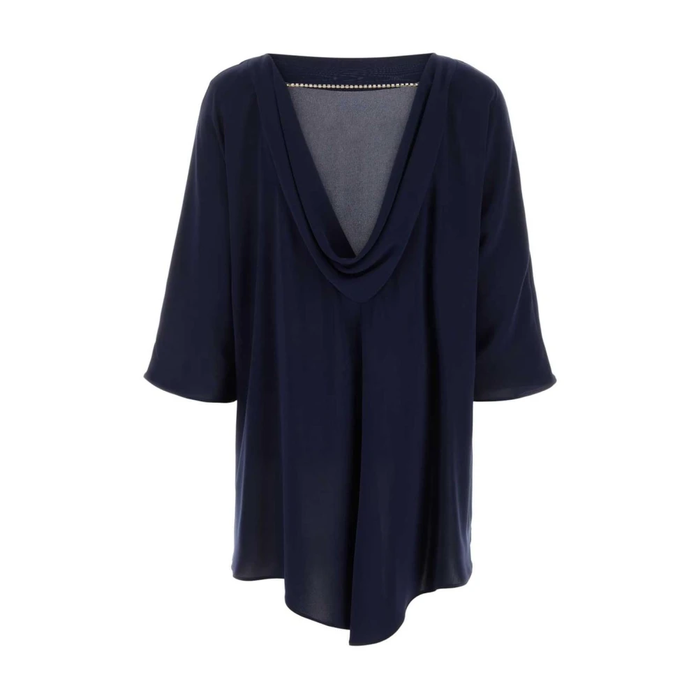 Max Mara Blå Silk Blend Boat Neck Top