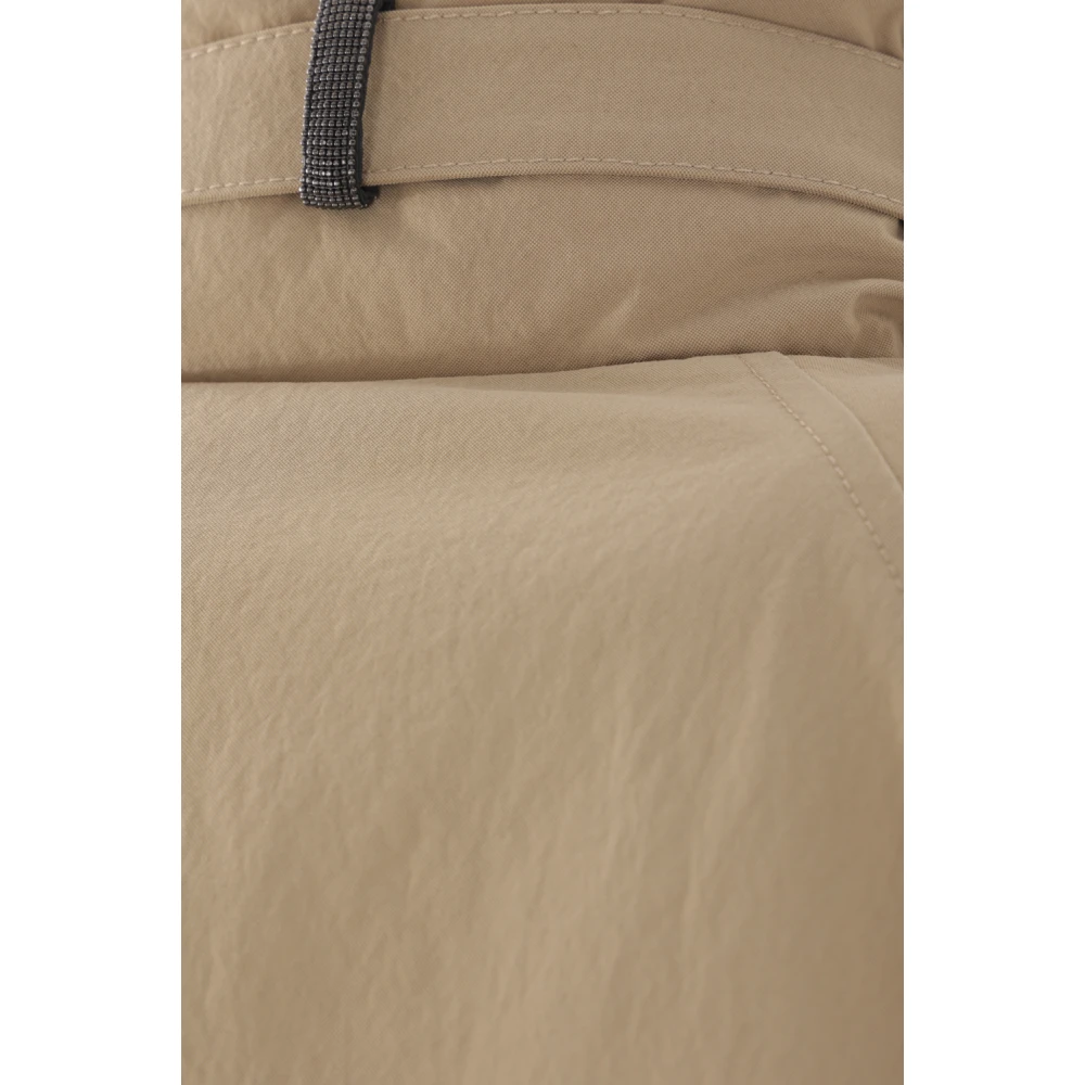 BRUNELLO CUCINELLI Beige Nylon Donsjas met Hoge Kraag Brown Dames