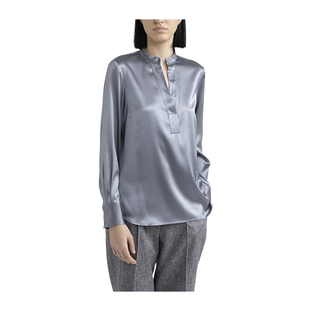 PESERICO Glanzende zijden satijnen overhemd Gray Dames