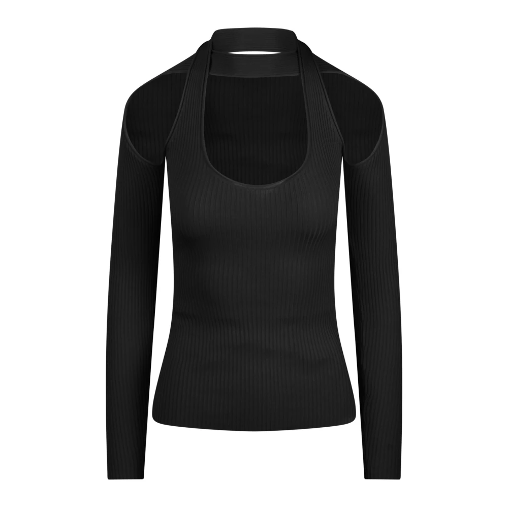 Coperni Geribbelde Viscose Cut-Out Top Black Dames