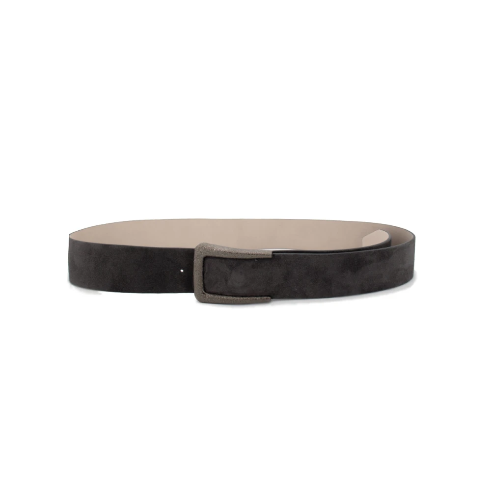 BRUNELLO CUCINELLI Suede Buckle Inlay Riem Black Dames