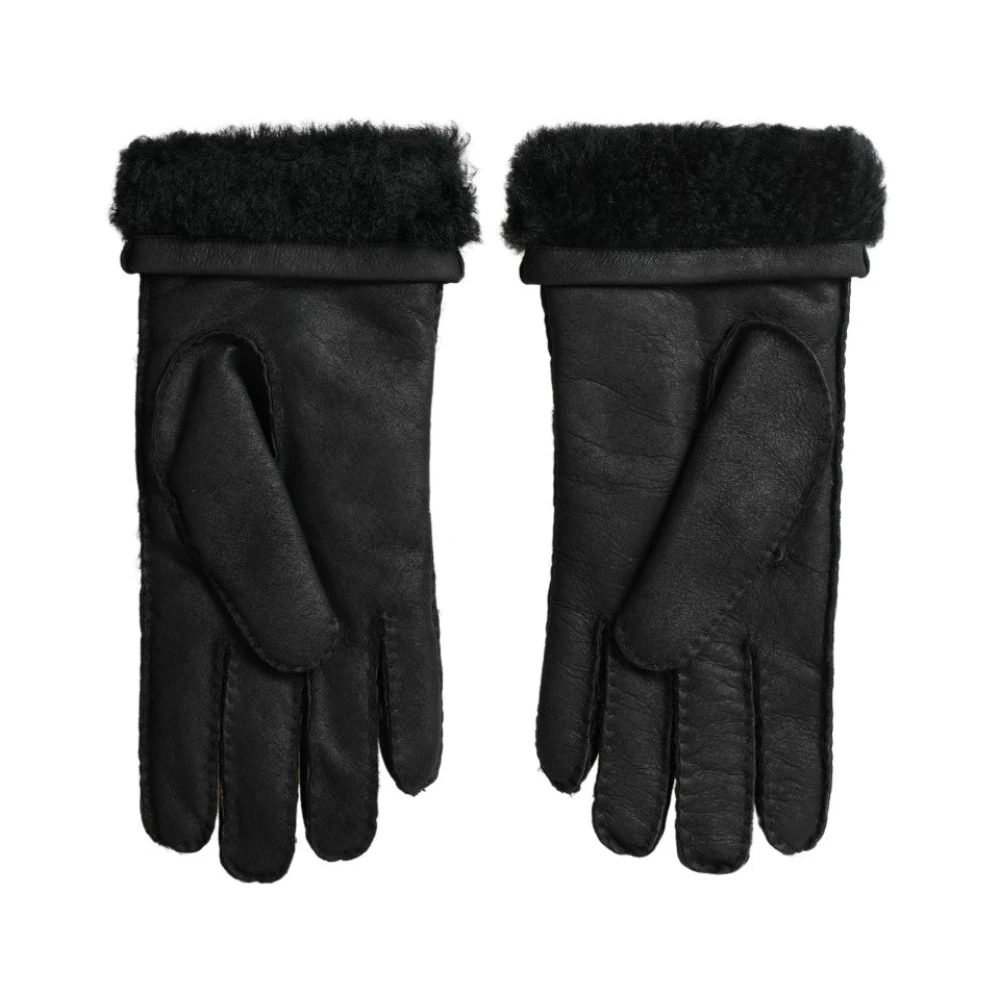 Dolce & Gabbana Elegante Zwarte Leren Winterhandschoenen Black Heren