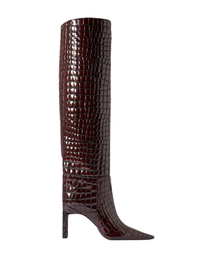 crocodile-effect-leather-high-heel-boots