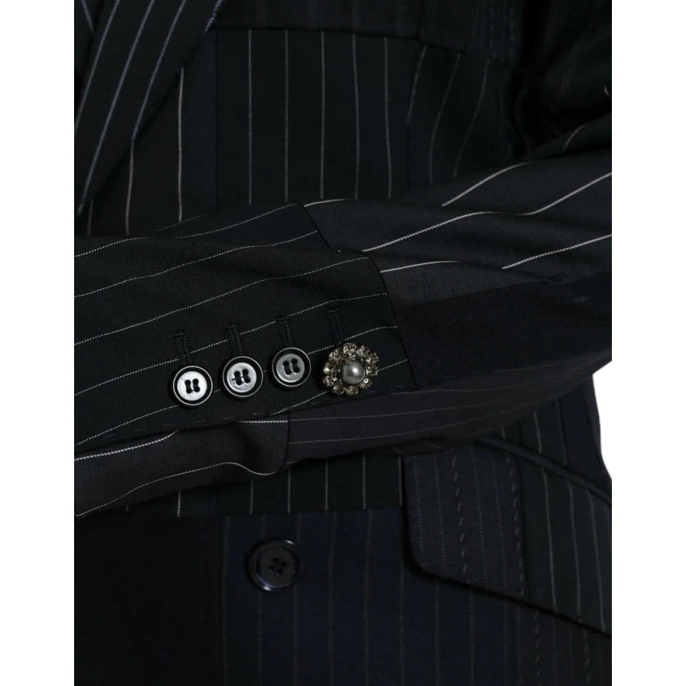 Dolce & Gabbana Elegante Gestreepte Wollen Blazer Black Dames