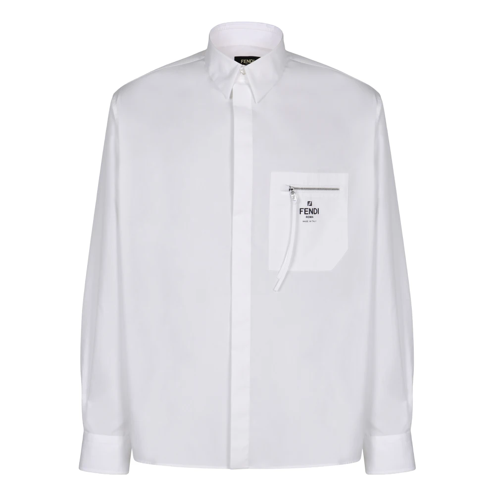 Fendi Men's White Boxy Cotton Poplin Shirt