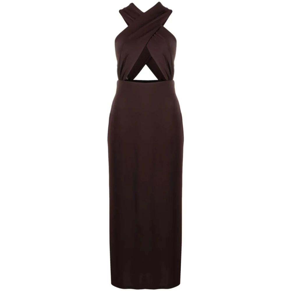 Andamane Elegante Halternek Midi Jurk in Bruin Brown Dames