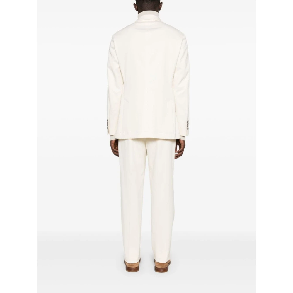 BRUNELLO CUCINELLI Gestructureerde Witte Blazer en Broek Set White Heren