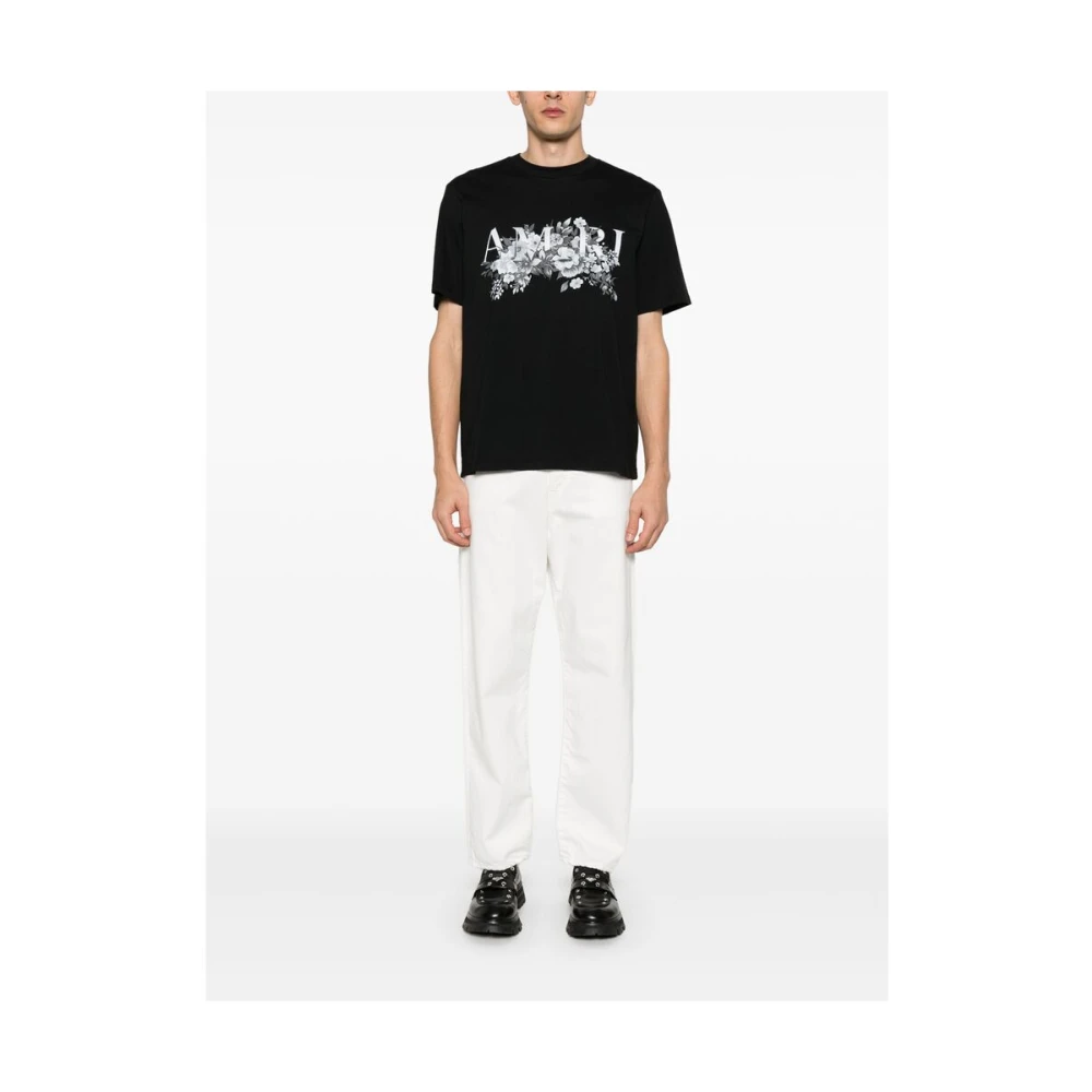 Amiri Zwarte Crew Neck Korte Mouw Shirt Black Heren
