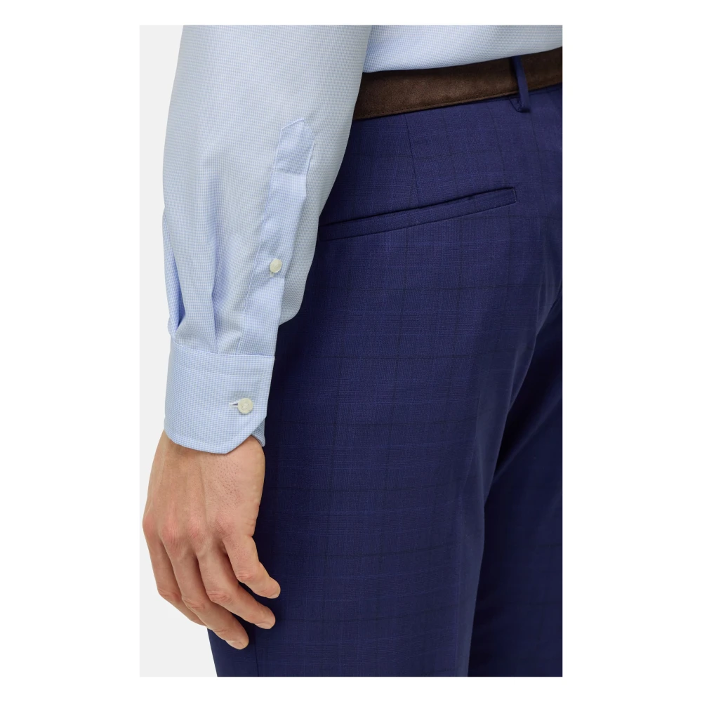 Boggi Milano Ultimate Non-Iron Regular Fit Houndstooth Katoenen Overhemd Blue Heren