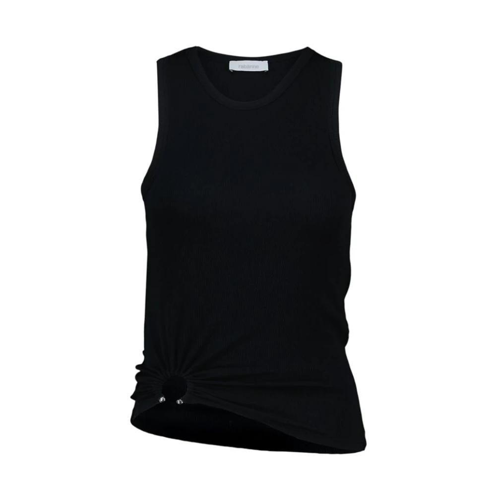 Rabanne Women's Black Sleeveless Tops, S, Tank Top With Signature Piercing