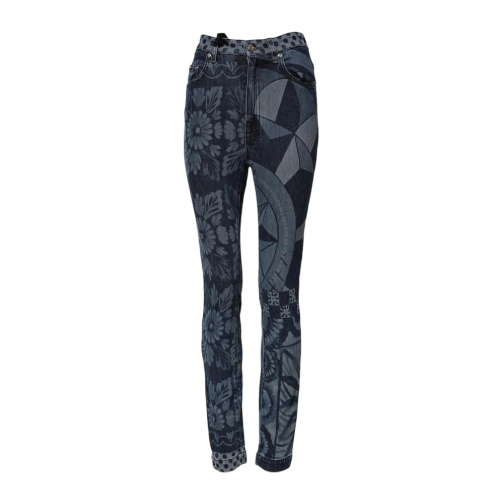Dolce & Gabbana Women's Blue Graphic Print Skinny Denim Jeans - Skinny Fit Jeans - 2XS - Jeans