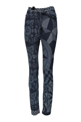 Blå Grafiskt Tryck Skinny Denim Jeans