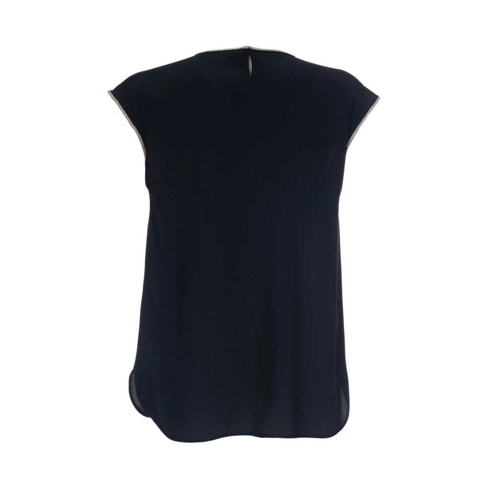 Le Tricot Perugia Zijden Blend Mouwloos Asymmetrisch T-shirt Blue Dames