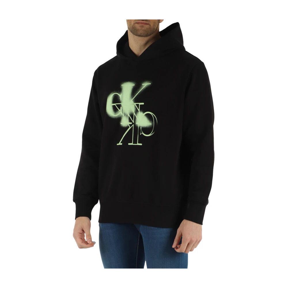 Calvin Klein Katoenen hoodie met logo print Black Heren