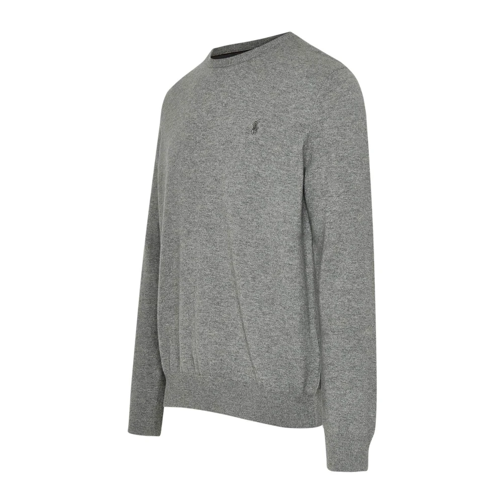 Polo Ralph Lauren Grijze Wollen Trui Geribbelde Ronde Hals Gray Heren