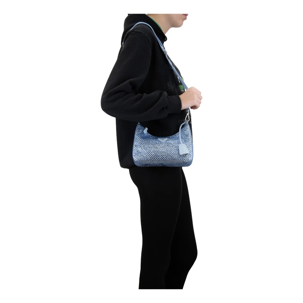 Prada Schoudertas met strass en Saffiano-leer Blue Dames