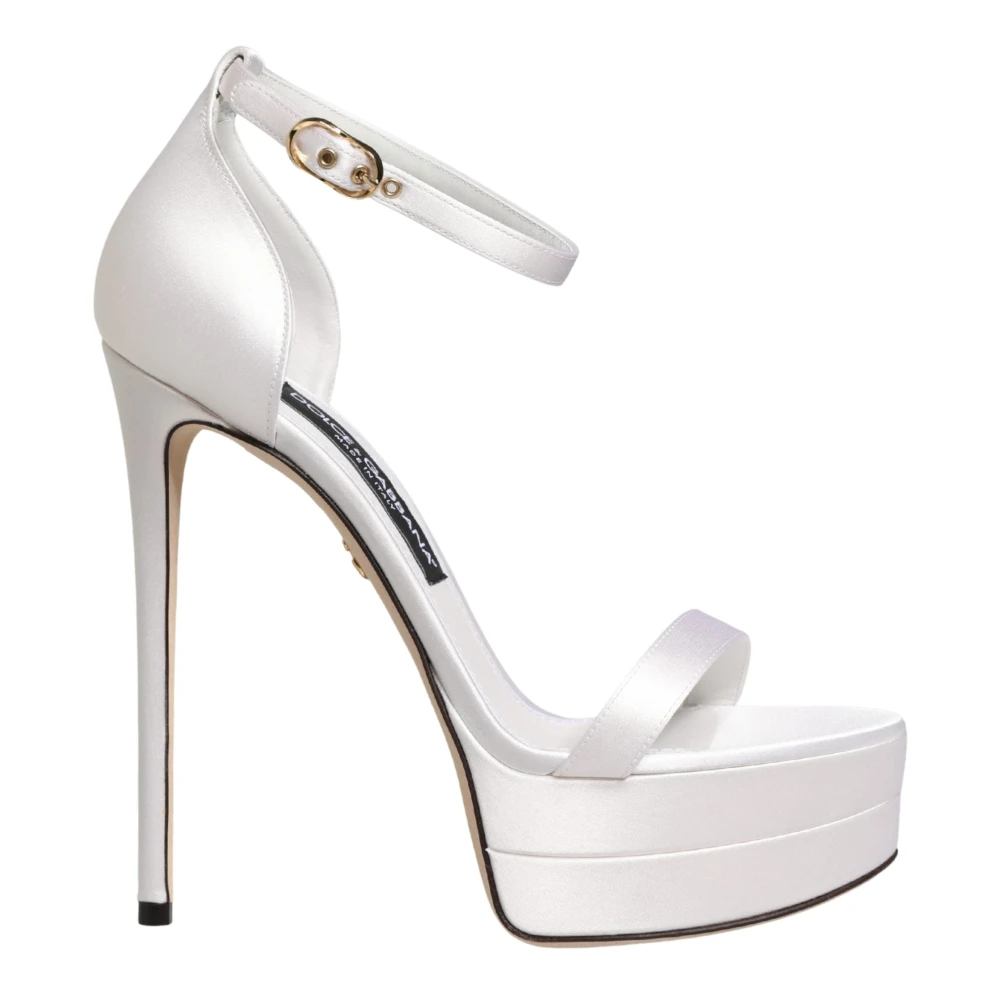 Dolce & Gabbana Vrouw Wit Schoenen Dames, 39 Eu, Leer, Keira Platform Sandalen Met Enkelbandje