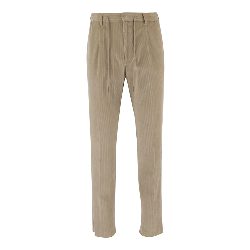 Tagliatore Men's Beige Stretch Cotton Velvet Trousers