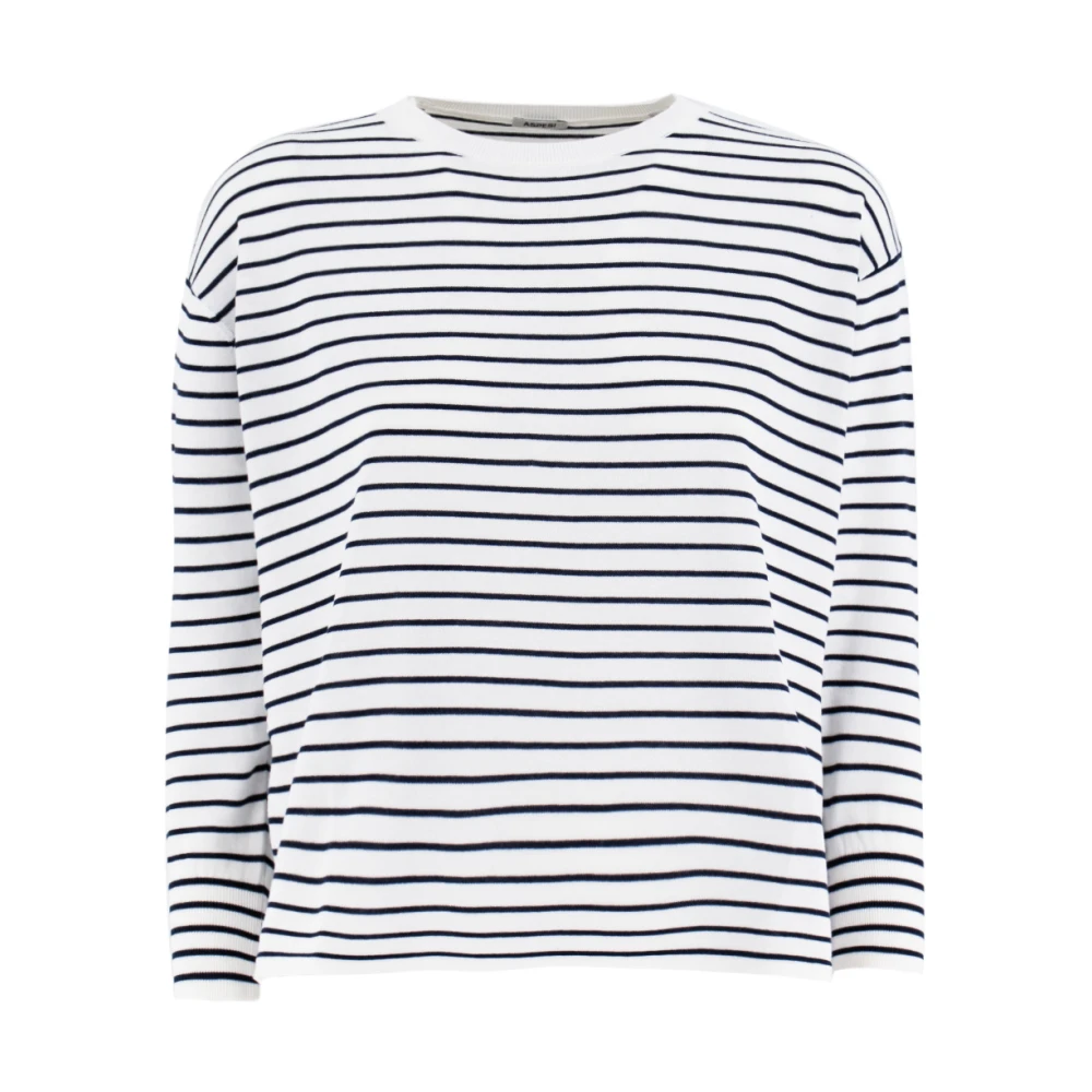 Aspesi Gestreepte Katoenen Crewneck Sweater White Dames