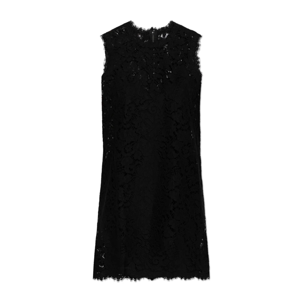 Dolce & Gabbana Vrouw Zwart Kleedjes Dames, S, Mouwteloze Kanten Jurk