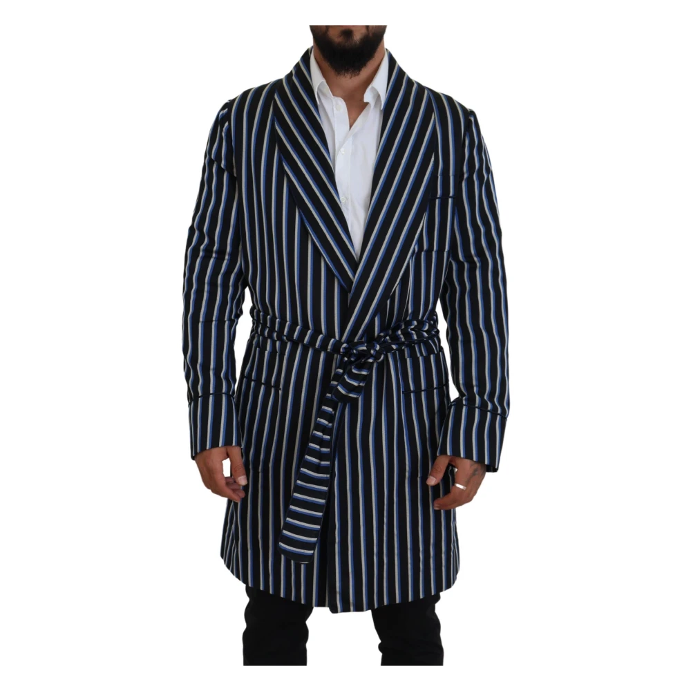 Dolce & Gabbana Black Blue Martini Printed Lining Robe - Male - Belted Coats - Black - M - Coats