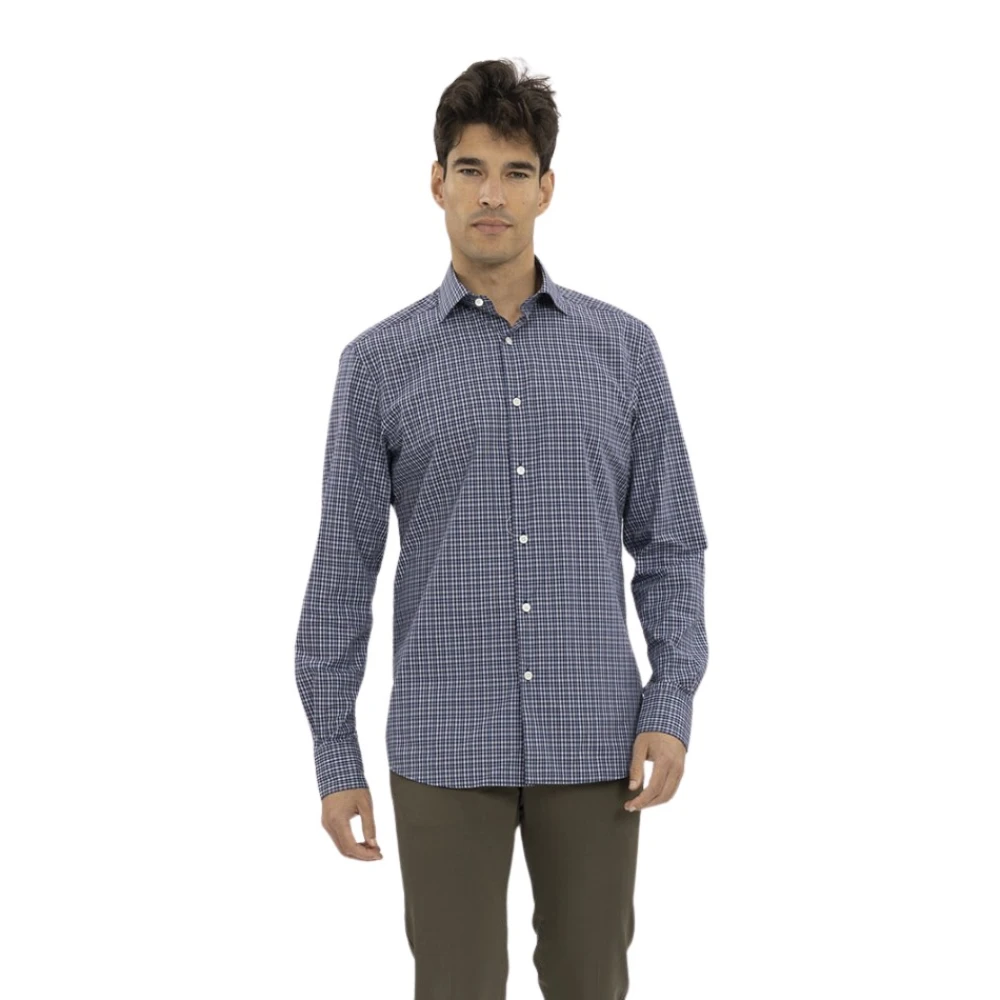 Ermenegildo Zegna Geruite sportshirt Blue Heren