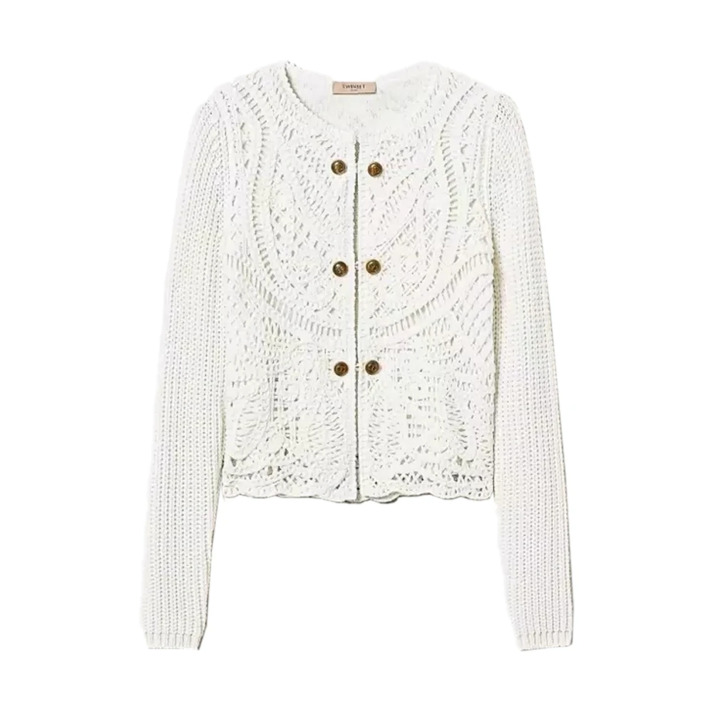 Twinset Gehaakte wollen blend Koreaanse jas White Dames