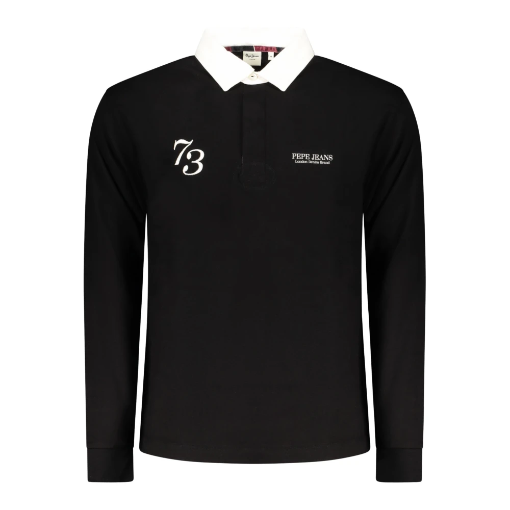 Pepe Jeans Men's Black Polo Shirts, M, Printed Logo Rugby Polo